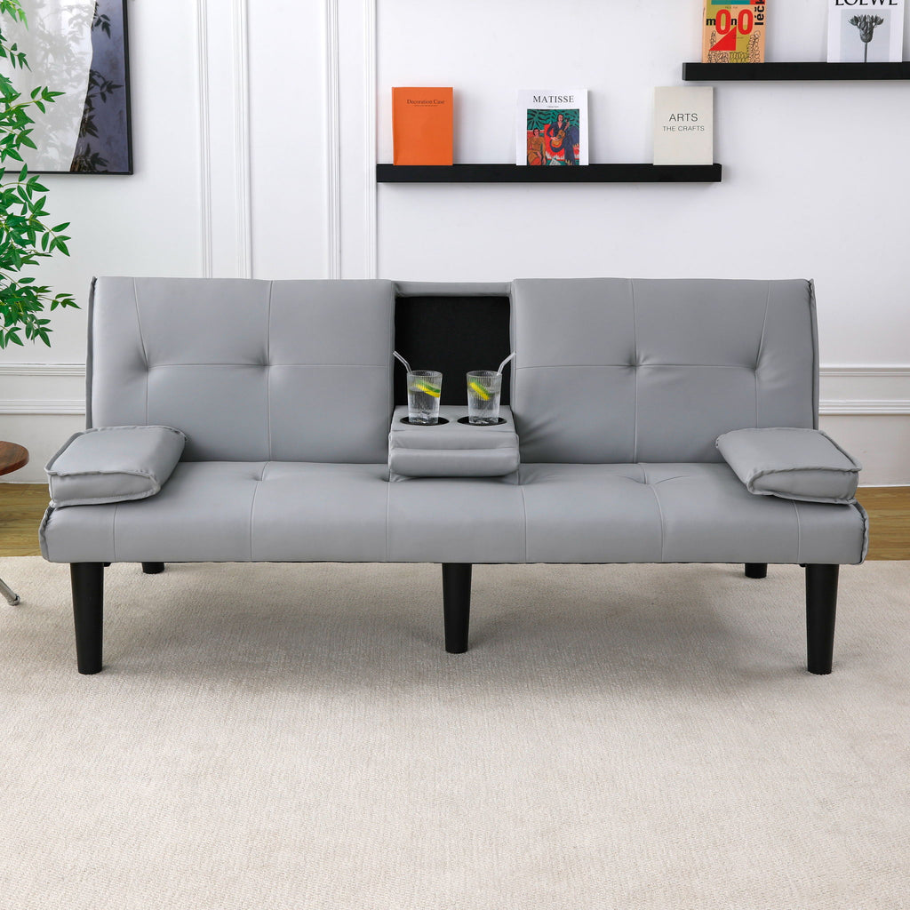Foldable Sofa Bed with Cup Holder and Solid Wood Frame - Multiple Colors