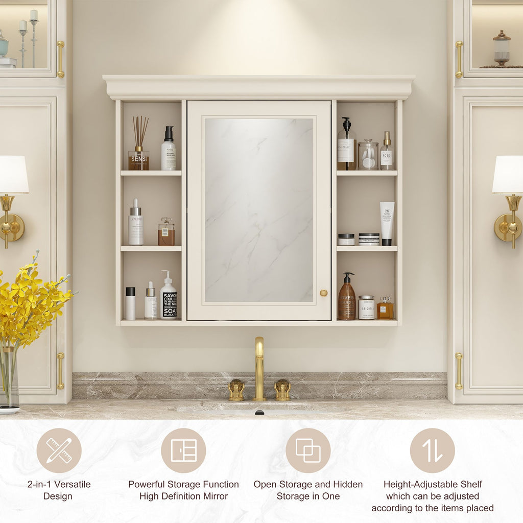 Wall Mounted Bathroom Storage Cabinet with Mirror Door - 35.5" Wide