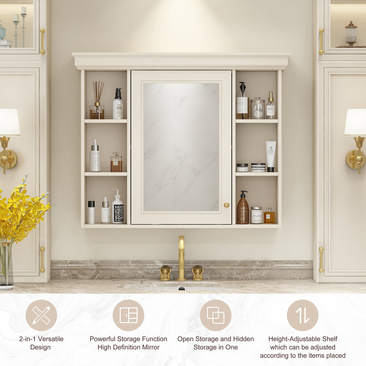 Wall Mounted Bathroom Storage Cabinet with Mirror Door - 35.5" Wide