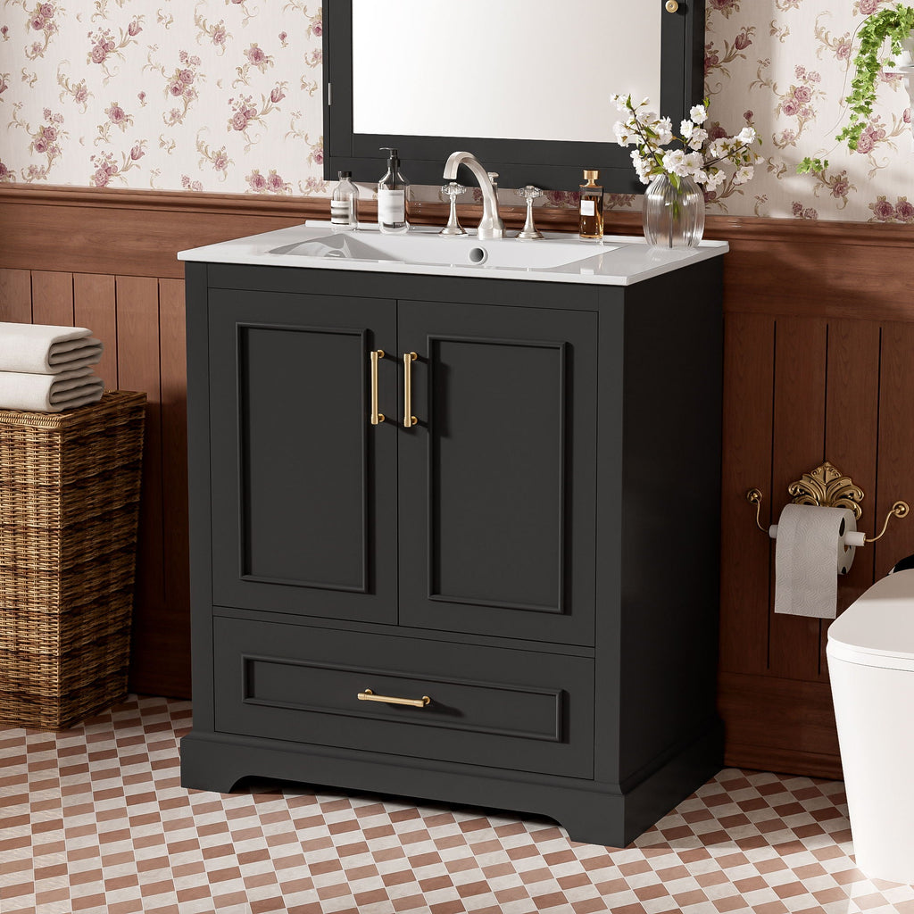 Bathroom Vanity with Sink and Soft Close Doors - White, Black, Green, or Gray