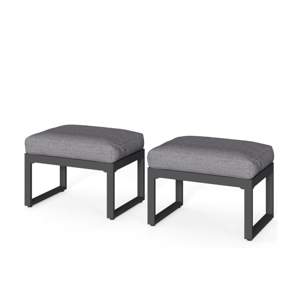 All-Weather Patio Ottomans with Thick Cushions - Beige or Dark Gray