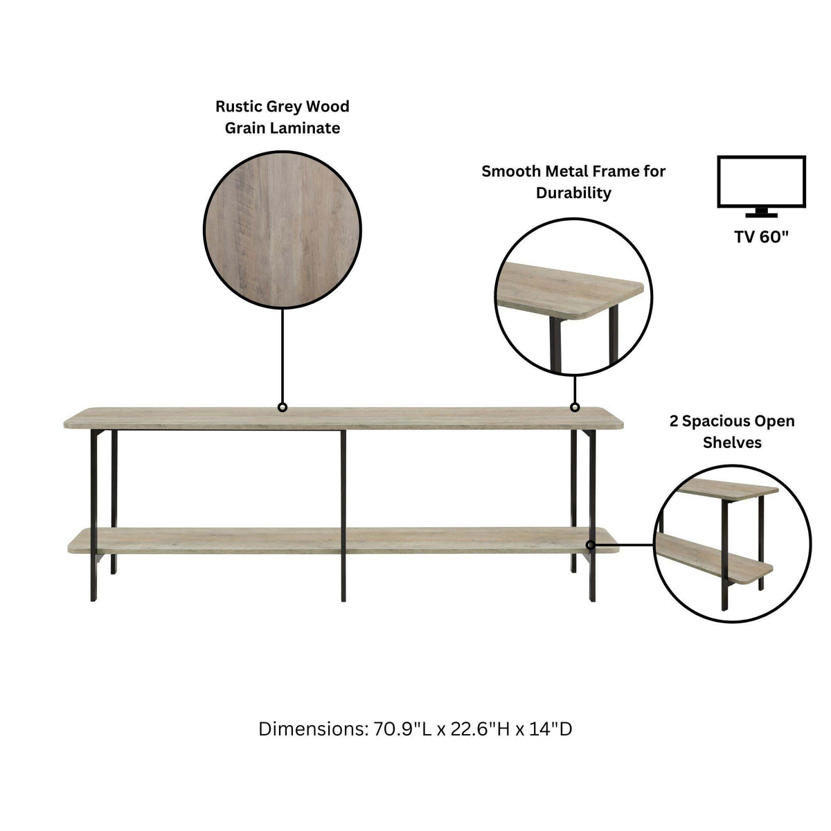 Celine 2 Shelf Console Table with Durable Construction - Gray, White, Black