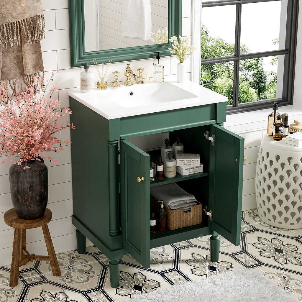 Bathroom Vanity With Top Sink and Two-Tier Storage Cabinet - Multiple Colors