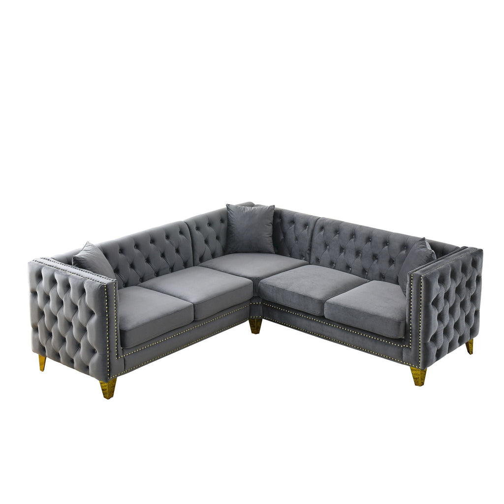L-Shaped Corner Sofa, 5 Seater Sectional with Tufted Design – Beige or Dark Gray