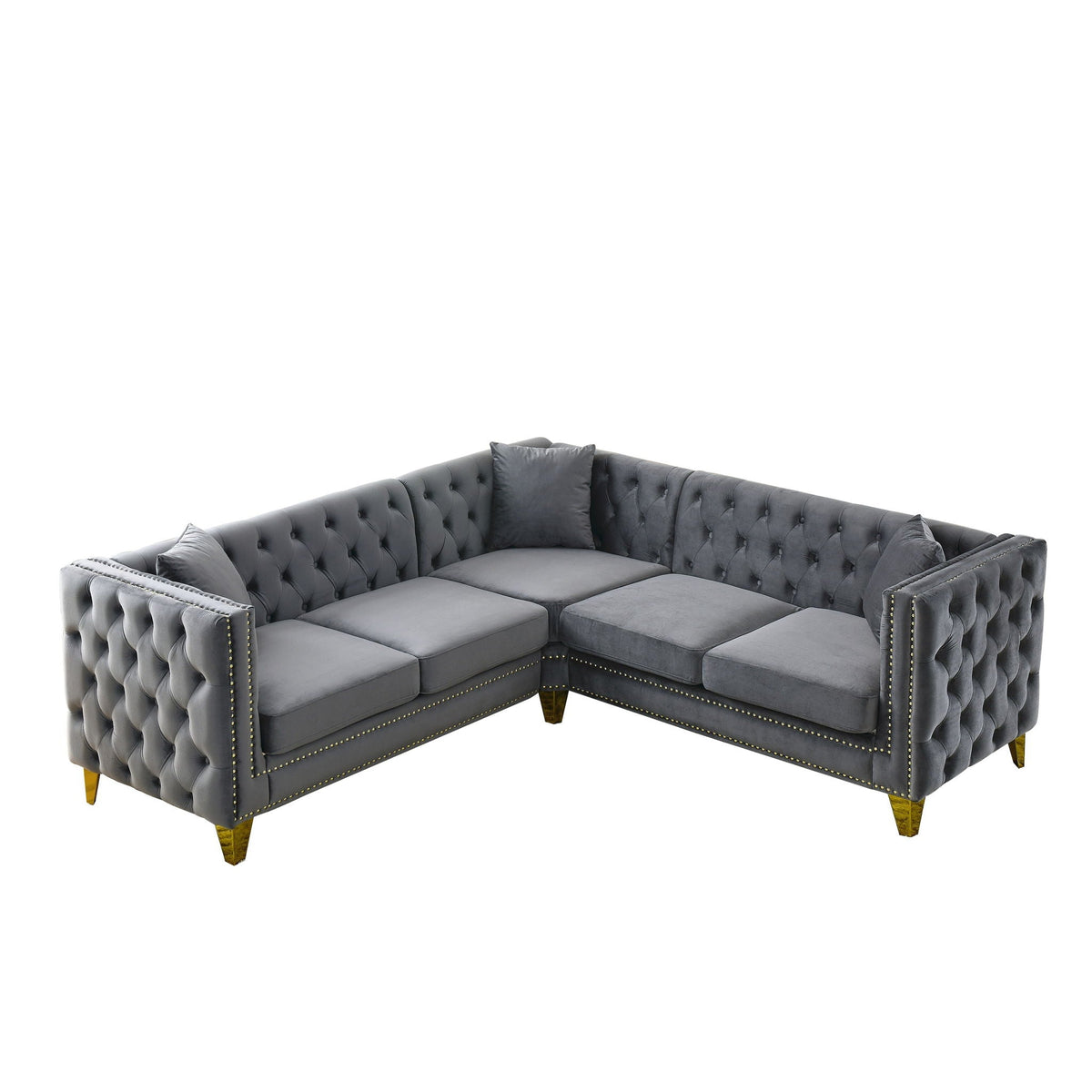 L-Shaped Corner Sofa, 5 Seater Sectional with Tufted Design – Beige or Dark Gray