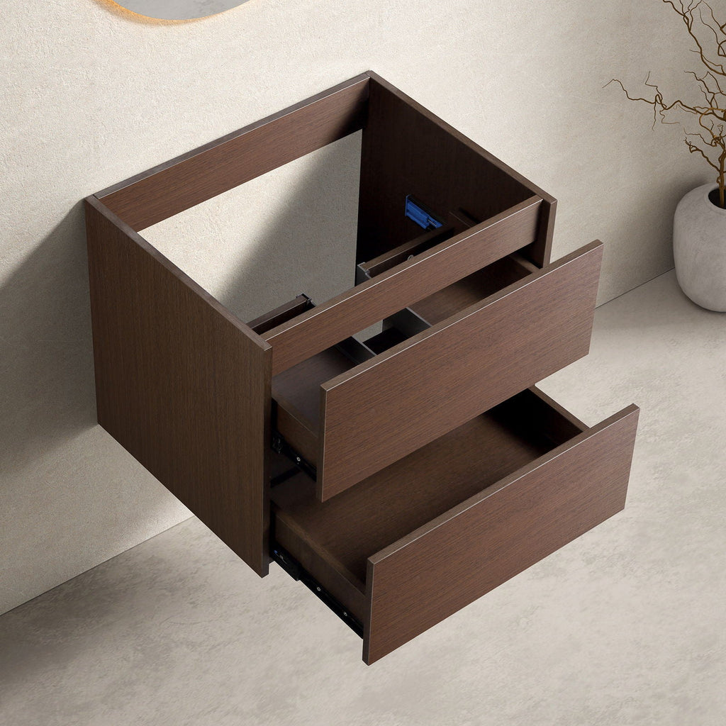 Bathroom Vanity with Wall Hang Storage and Porcelain Basin - Brown / White