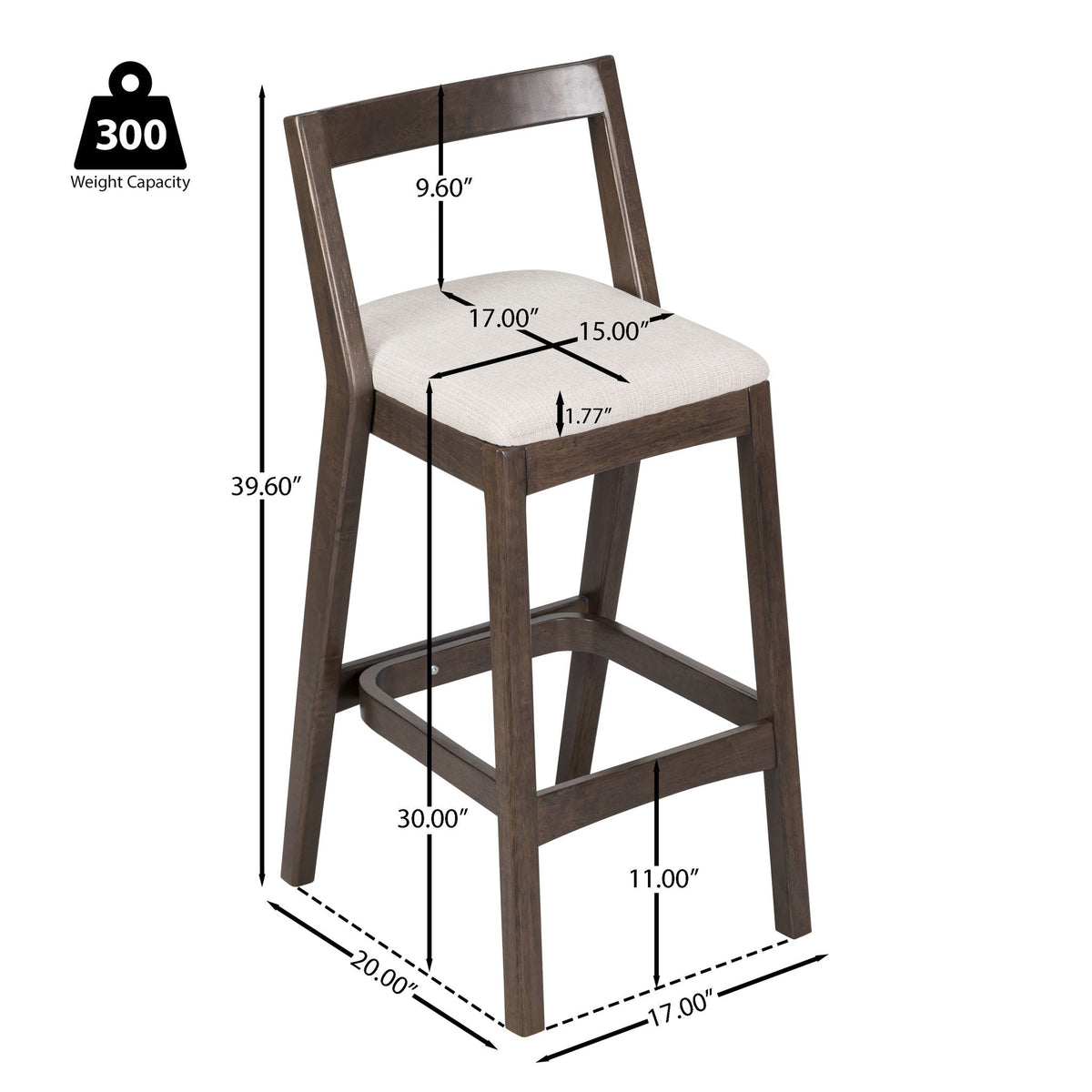 Jasper Indoor Barstool Set of 2 with Durable Rubberwood Seating - Dark Brown or Light Brown