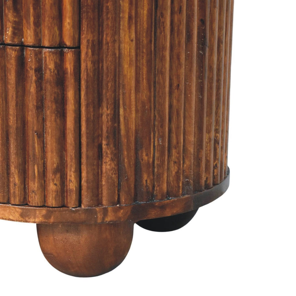 Solid Wood Curved Fluted Nightstand with Three Drawers - Chestnut