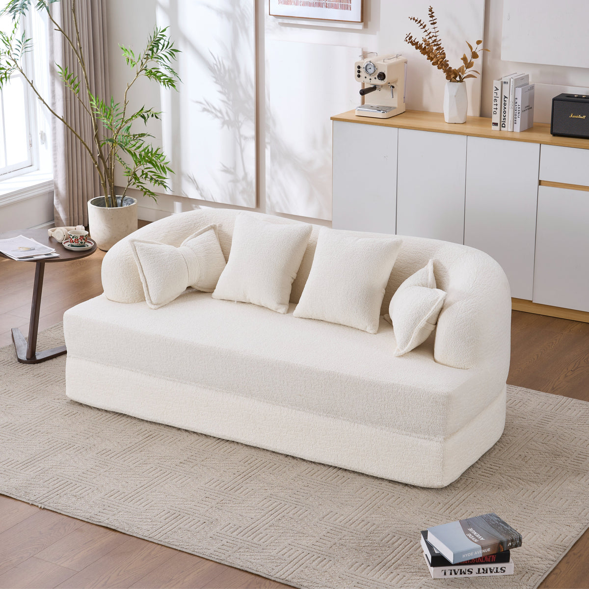 2-in-1 Foldable Sofa Bed with 4 Pillows - Chenille Loveseat