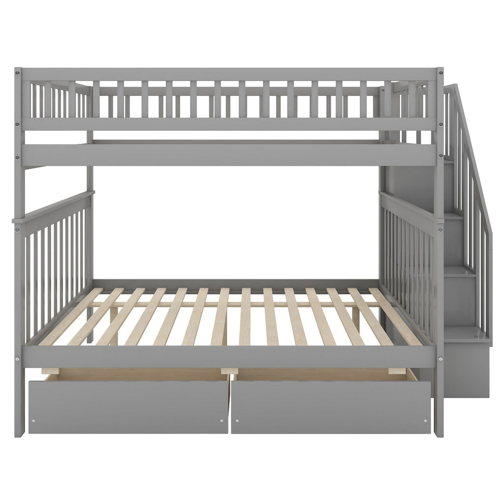 Bunk Bed with Staircase and Storage Options - Dark Gray or White
