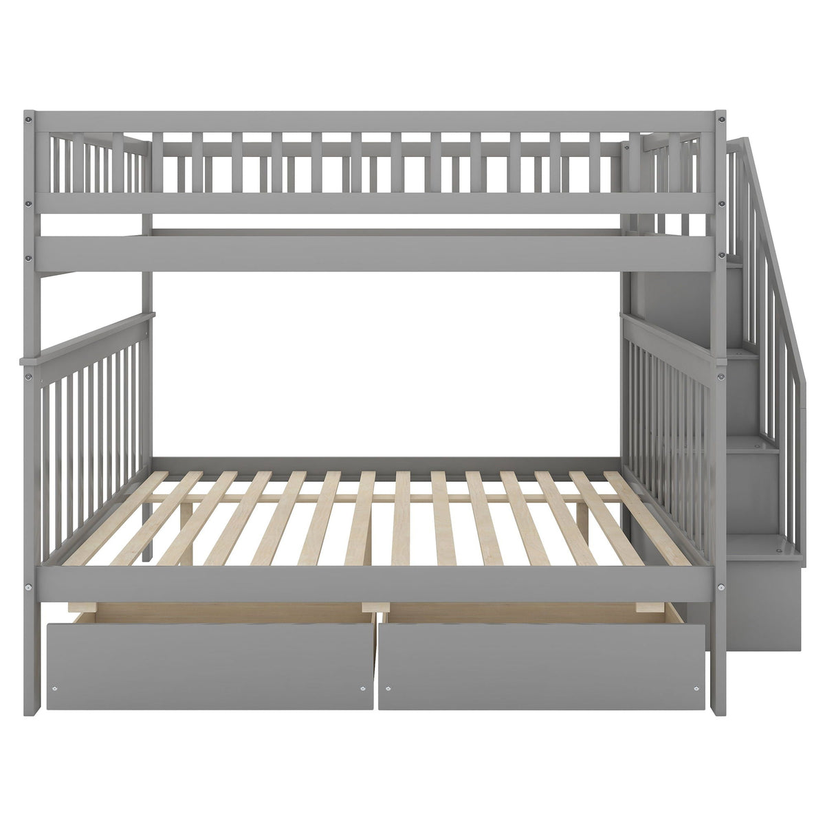 Bunk Bed with Staircase and Storage Options - Dark Gray or White