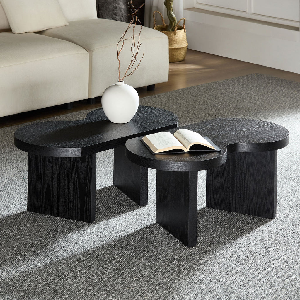 Modern Butterfly MDF Coffee Table with Unique Shape - Black