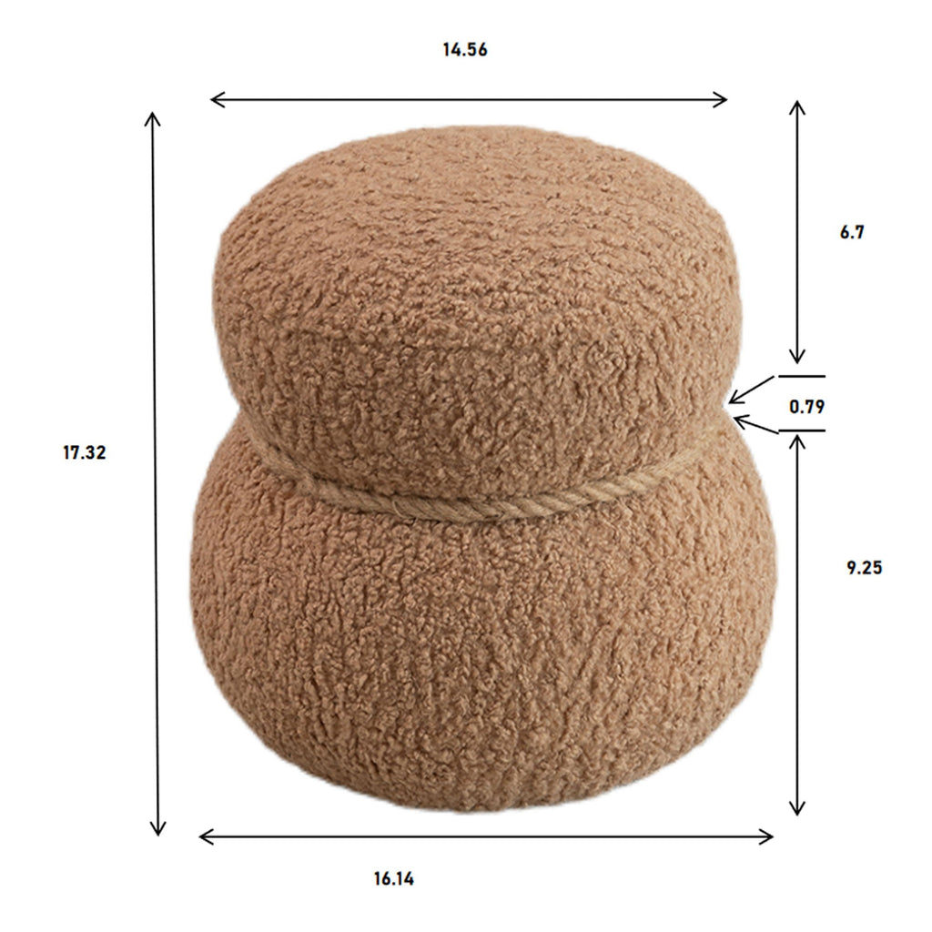Snowman Stool Ottoman with Lamb Wool Cushion and Solid Wood Frame - White, Light Brown, Dark Green