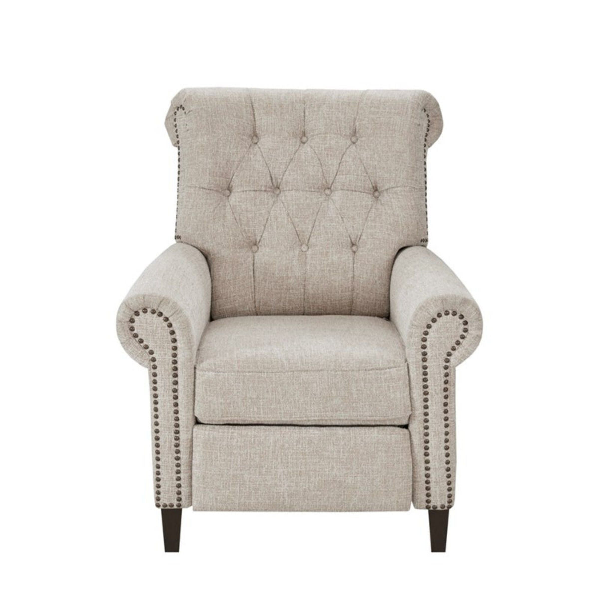 Cream Push Back Recliner Chair with Tufted Back and Nailhead Trim