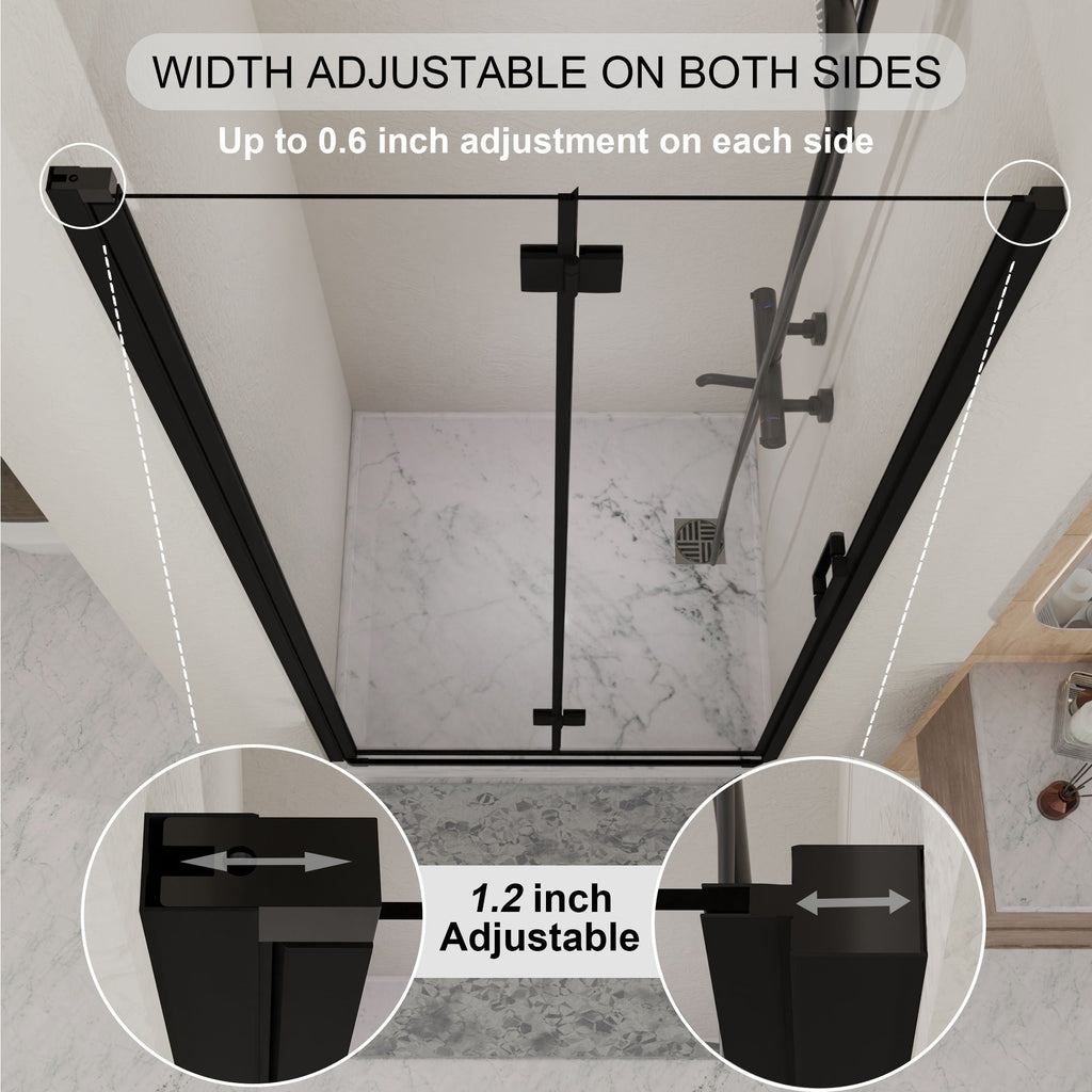 Semi Frameless Bifold Pivot Shower Door with Reversible Installation - Black