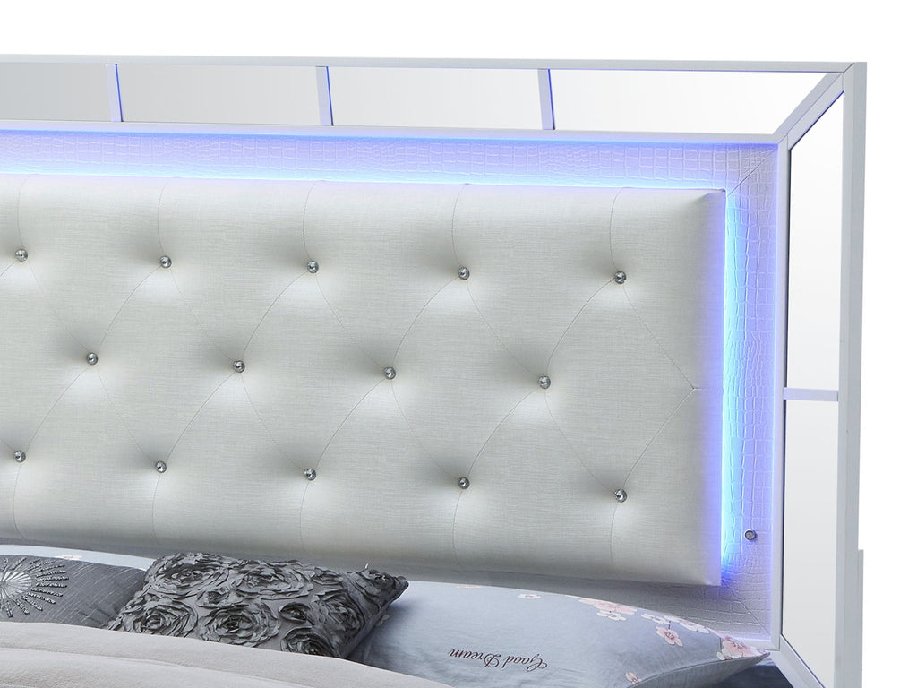 Modern Contemporary Panel Bed with Diamond Tufted Headboard - White