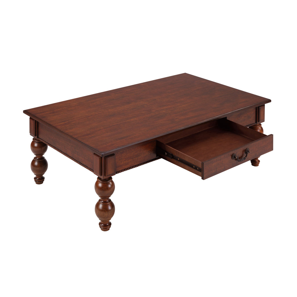 Rectangular Wooden Coffee Table with Storage Drawer - Walnut
