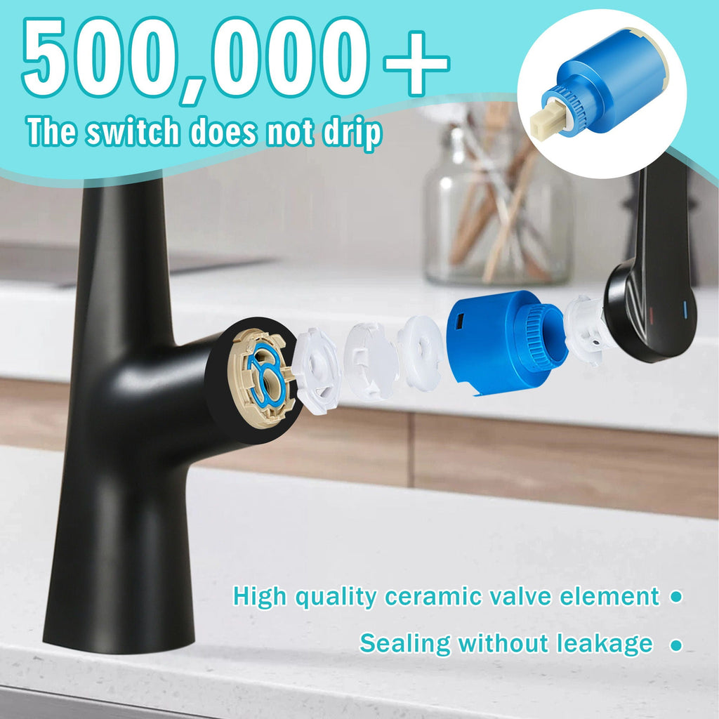 Professional Kitchen Faucet with 3-Function 360 Sprayer - Black or Pearl Silver
