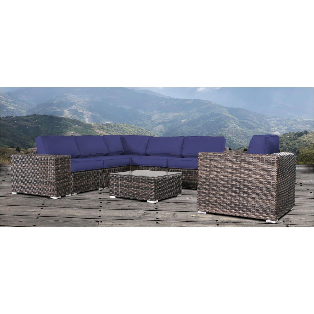 Wicker Outdoor Seating Group Set with Cushions and Table - Multiple Colors