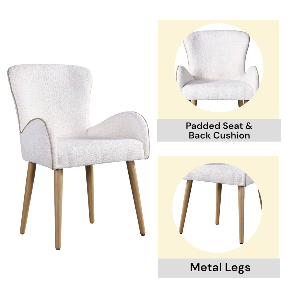 Boucle Side Chair Set of 2 with Upholstered Comfort - Beige