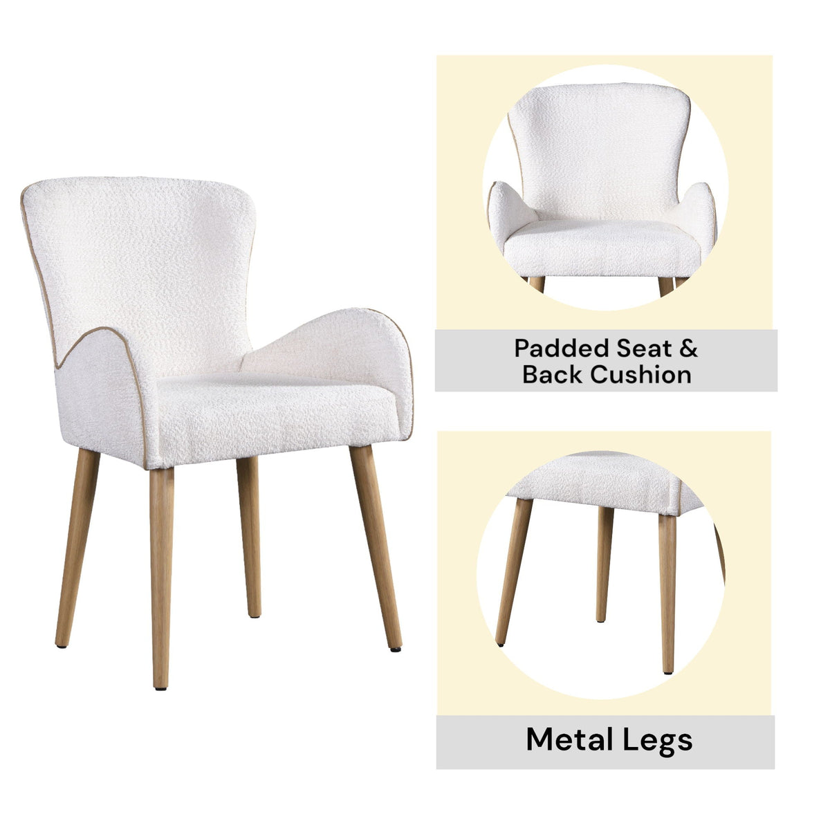 Boucle Side Chair Set of 2 with Upholstered Comfort - Beige