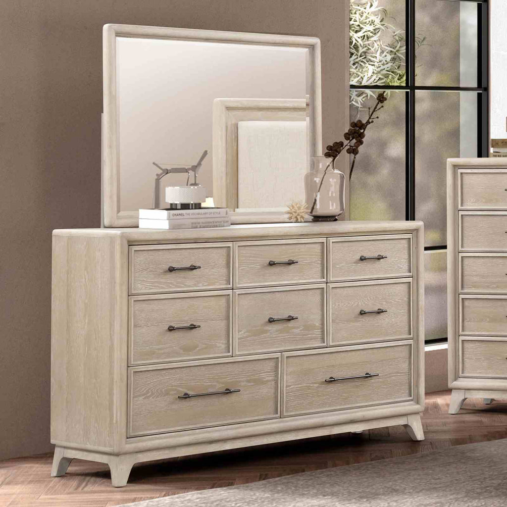 Oak 8 Drawers Dresser & Mirror with Smooth Ball-Bearing Glides