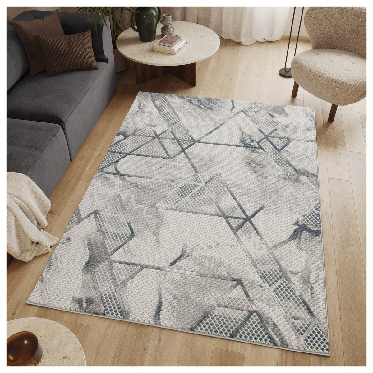 Geometric Effect Area Rug with 3D Texture - Gray