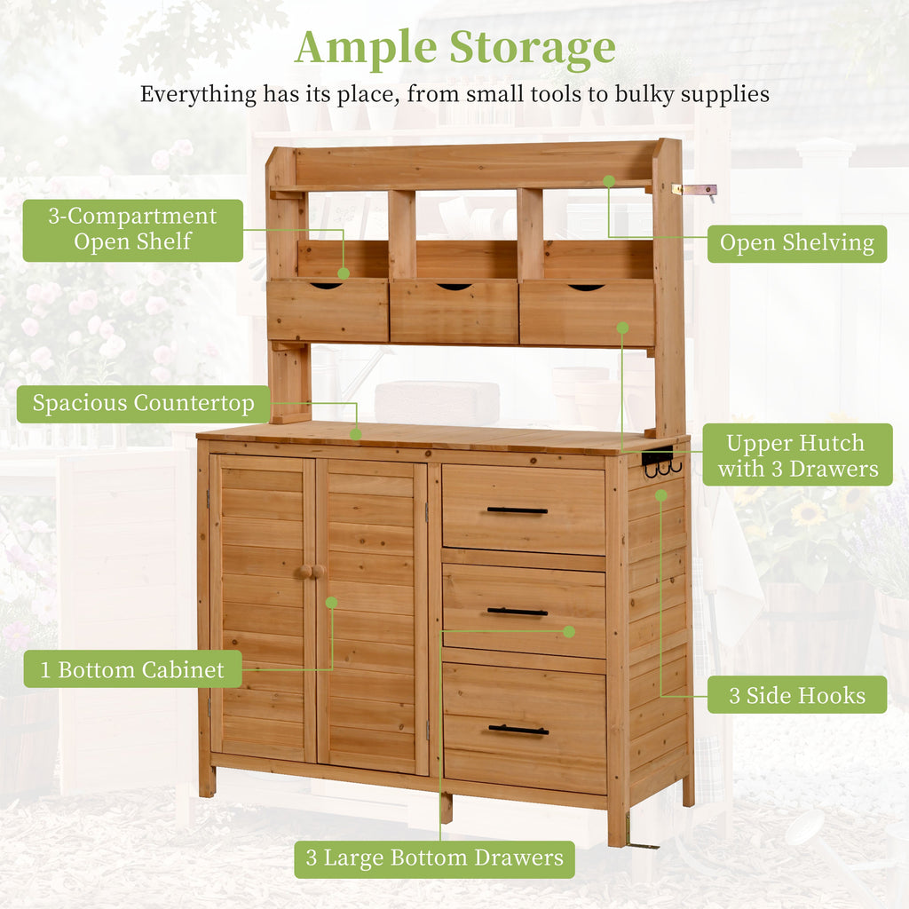 Farmhouse Patio Potting Bench with Storage and Workstation - Natural Wood