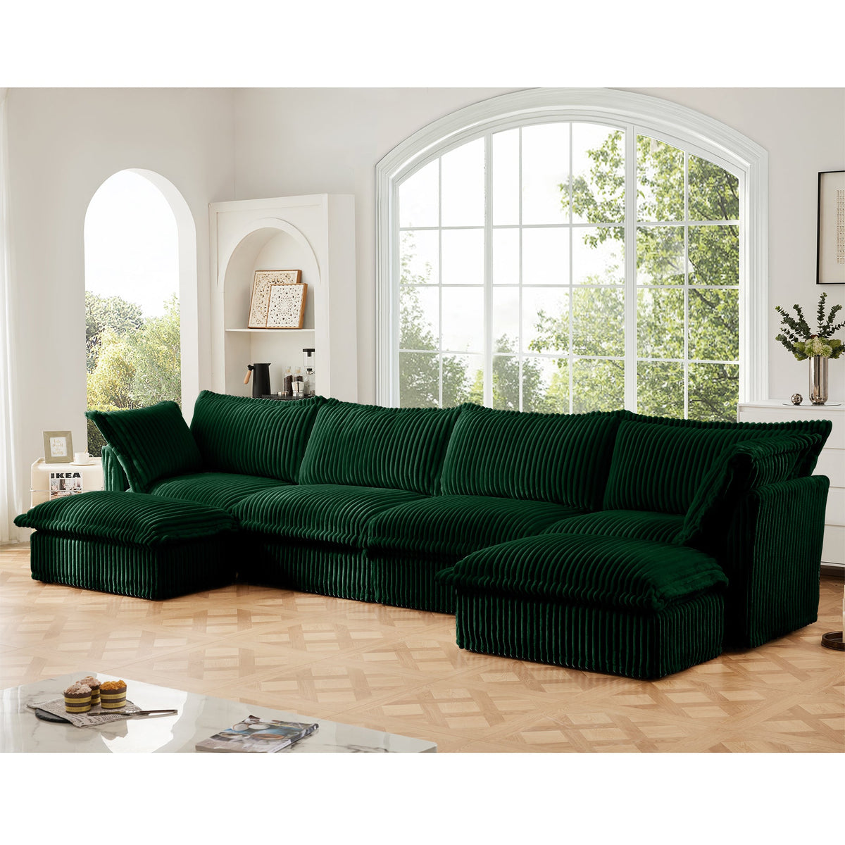 Slipcovered U Shape Sectional Sofa with Removable Covers - Corduroy