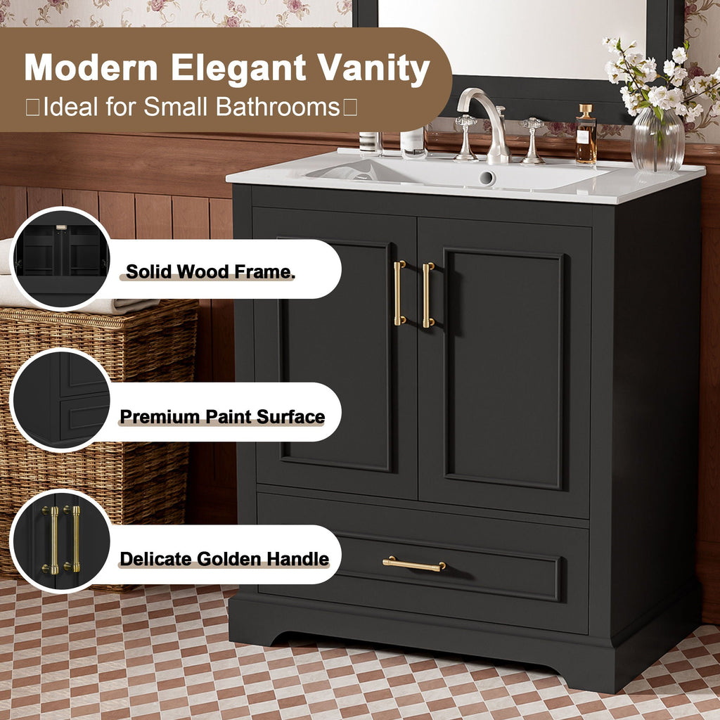 Bathroom Vanity with Sink and Soft Close Doors - White, Black, Green, or Gray