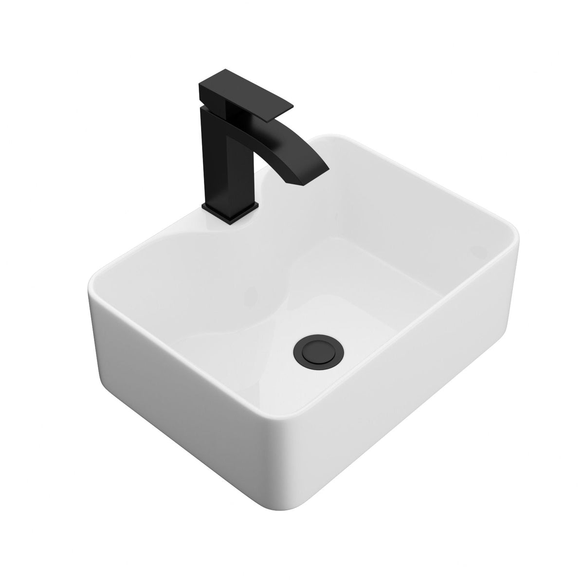 Rectangular Vessel Sink with Faucet & Drain - White/Black