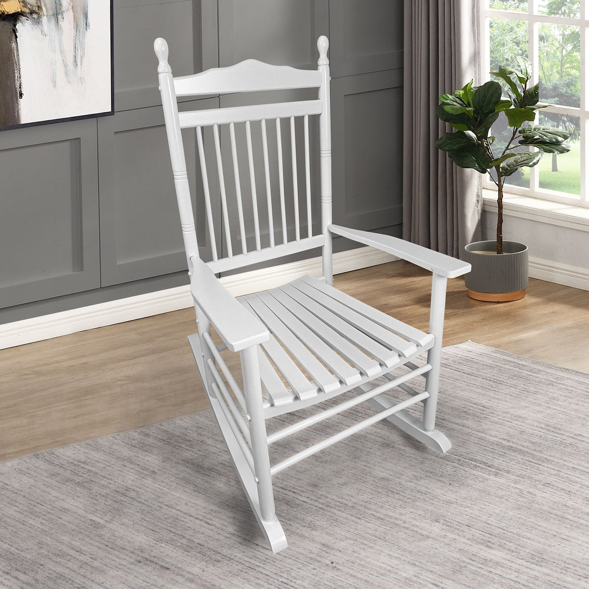 Wood Rocking Chair with Wide Seat - White or Black