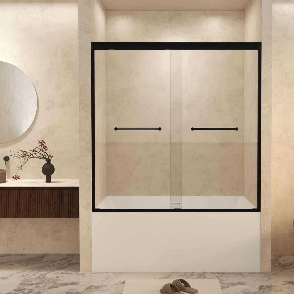 Double Sliding Shower Door with Explosion Proof Film - Black, Gray, or Dark Gray