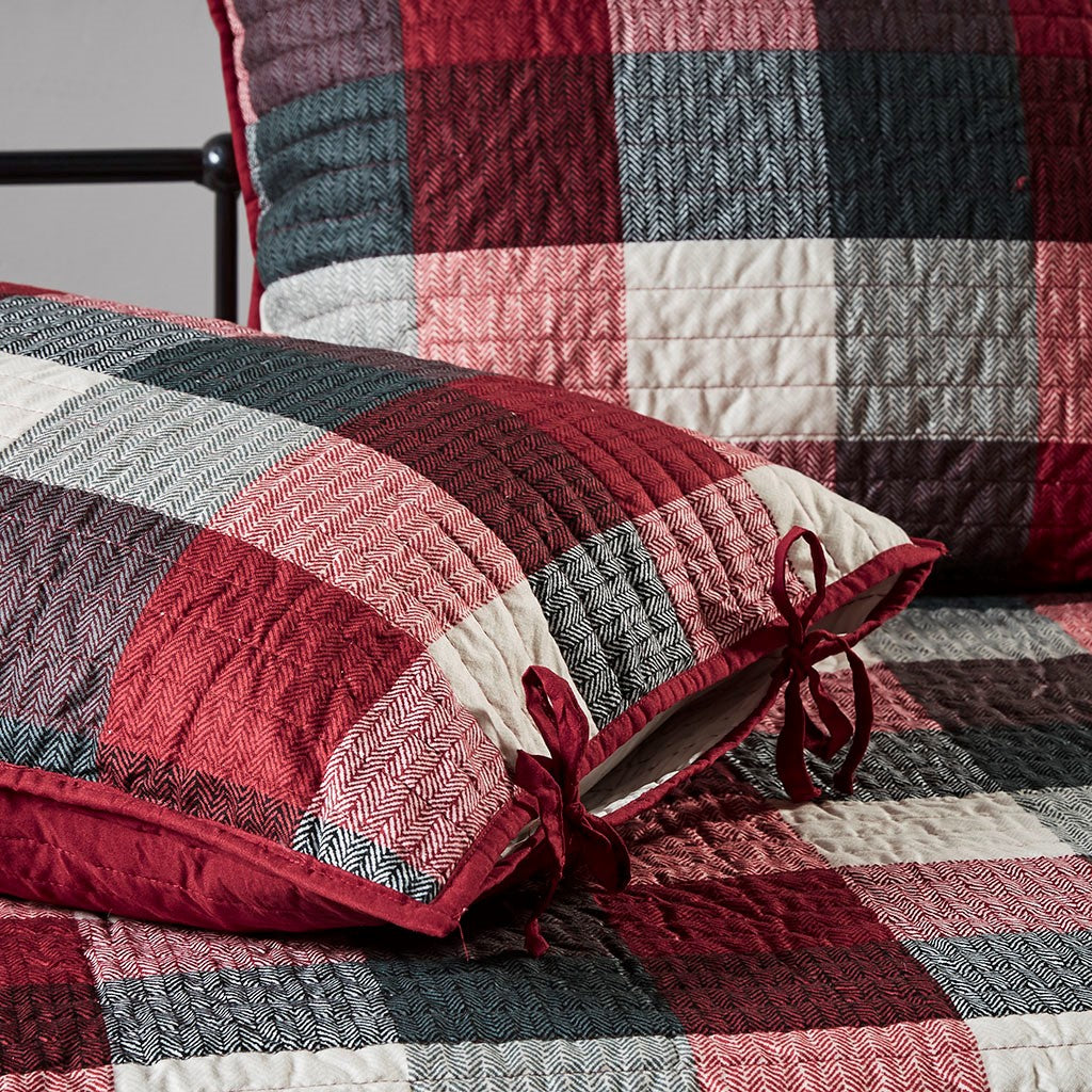 6 Piece Reversible Plaid Daybed Cover Set with Reversible Herringbone Design - Plaid