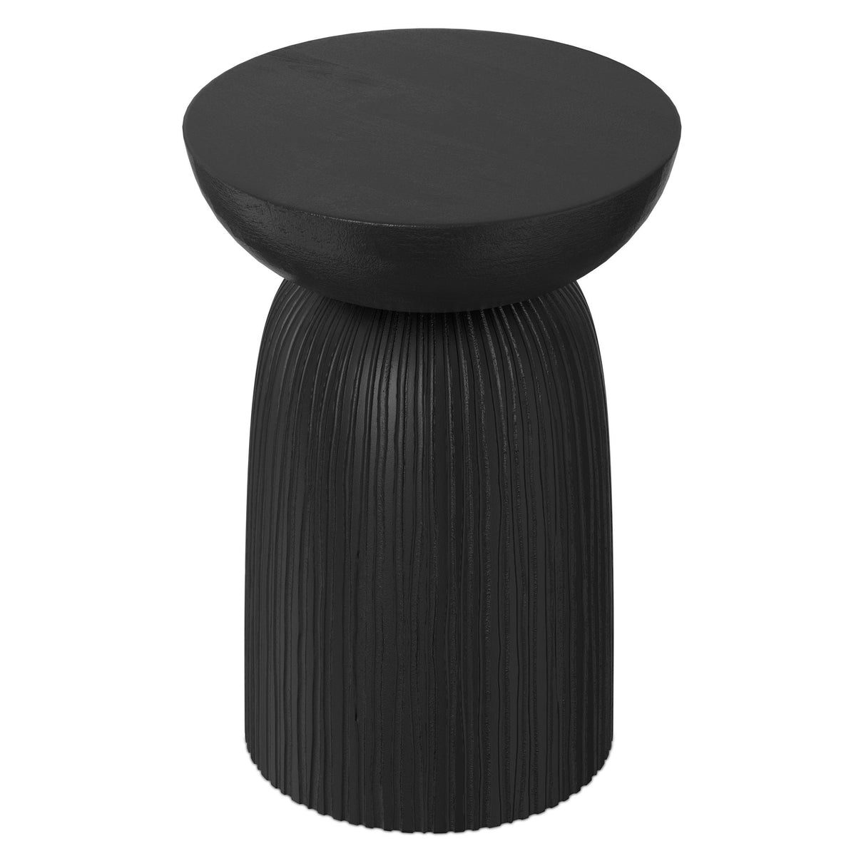 Black Mango Wood Accent Table with Vertical Line Design - Black