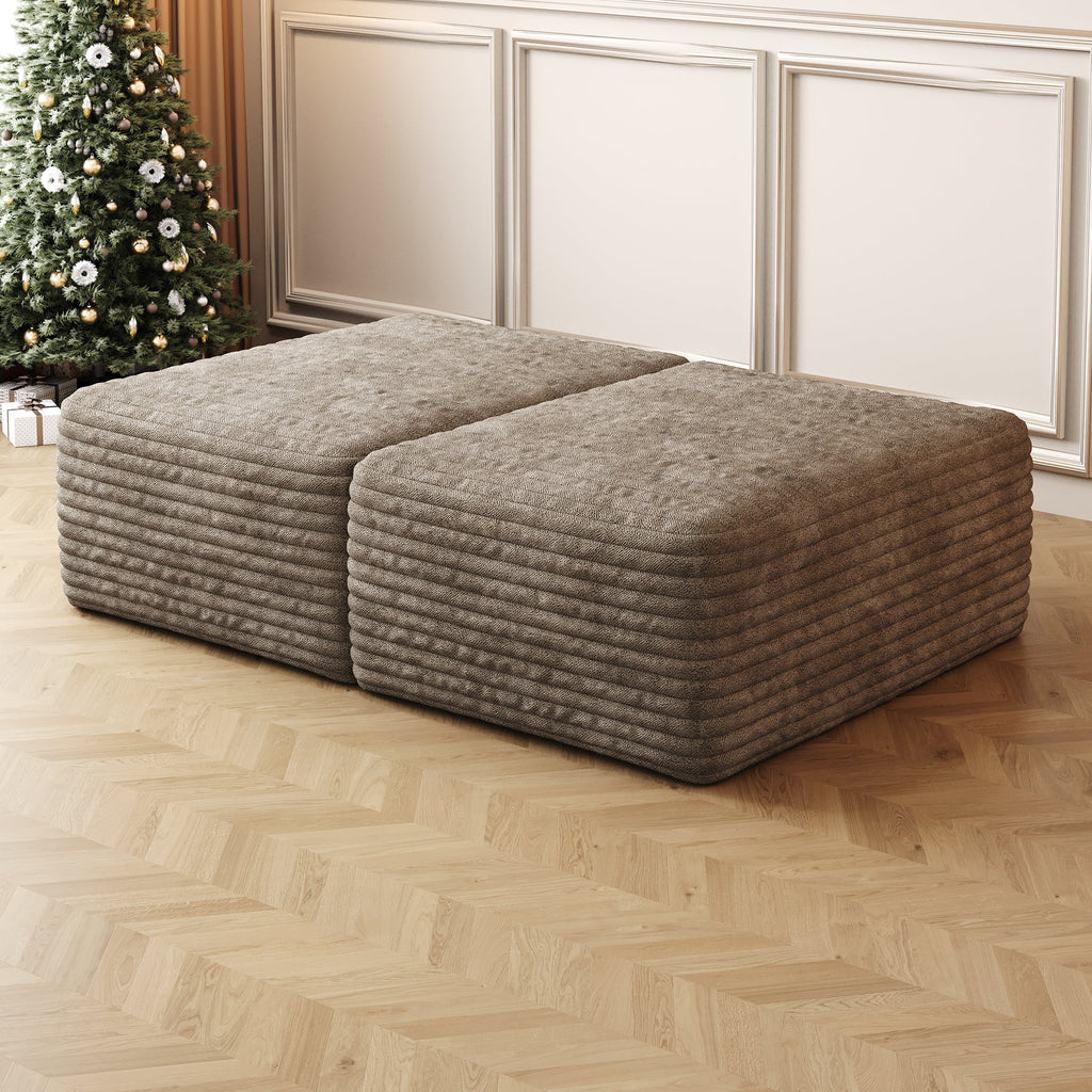 Camel Plush Corduroy Sofa Ottoman with No Assembly Required – 39.4" W