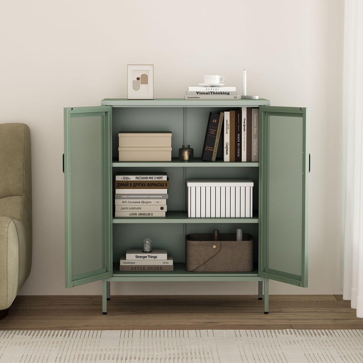 Metal Accent Cabinet with Adjustable Shelves - Black, Green, or White