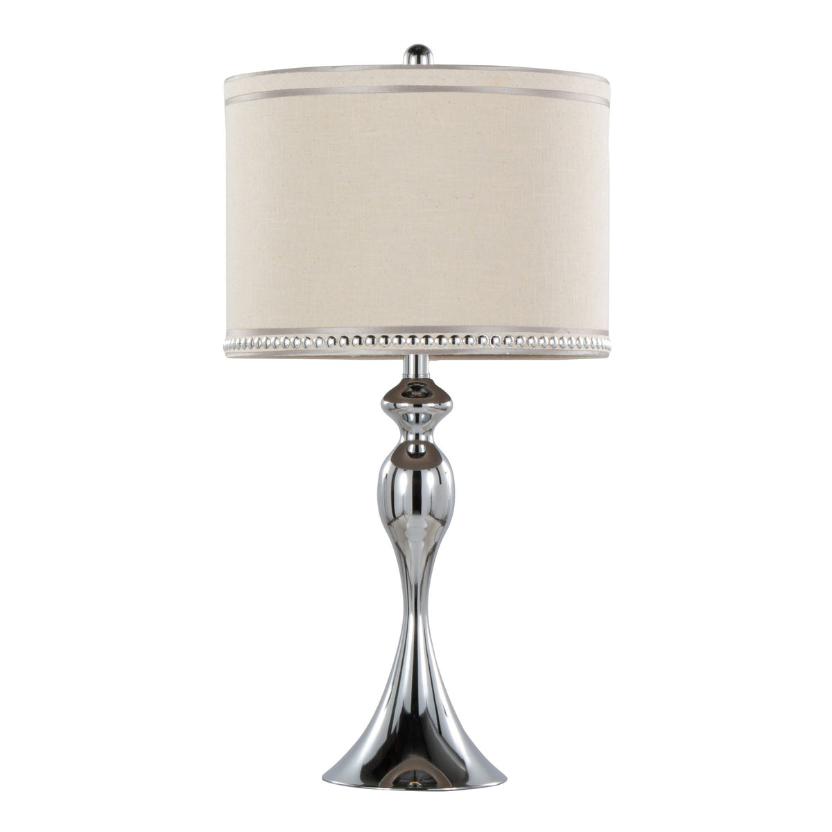 Contemporary Table Lamp Set with Chrome Finish and Cream Shades