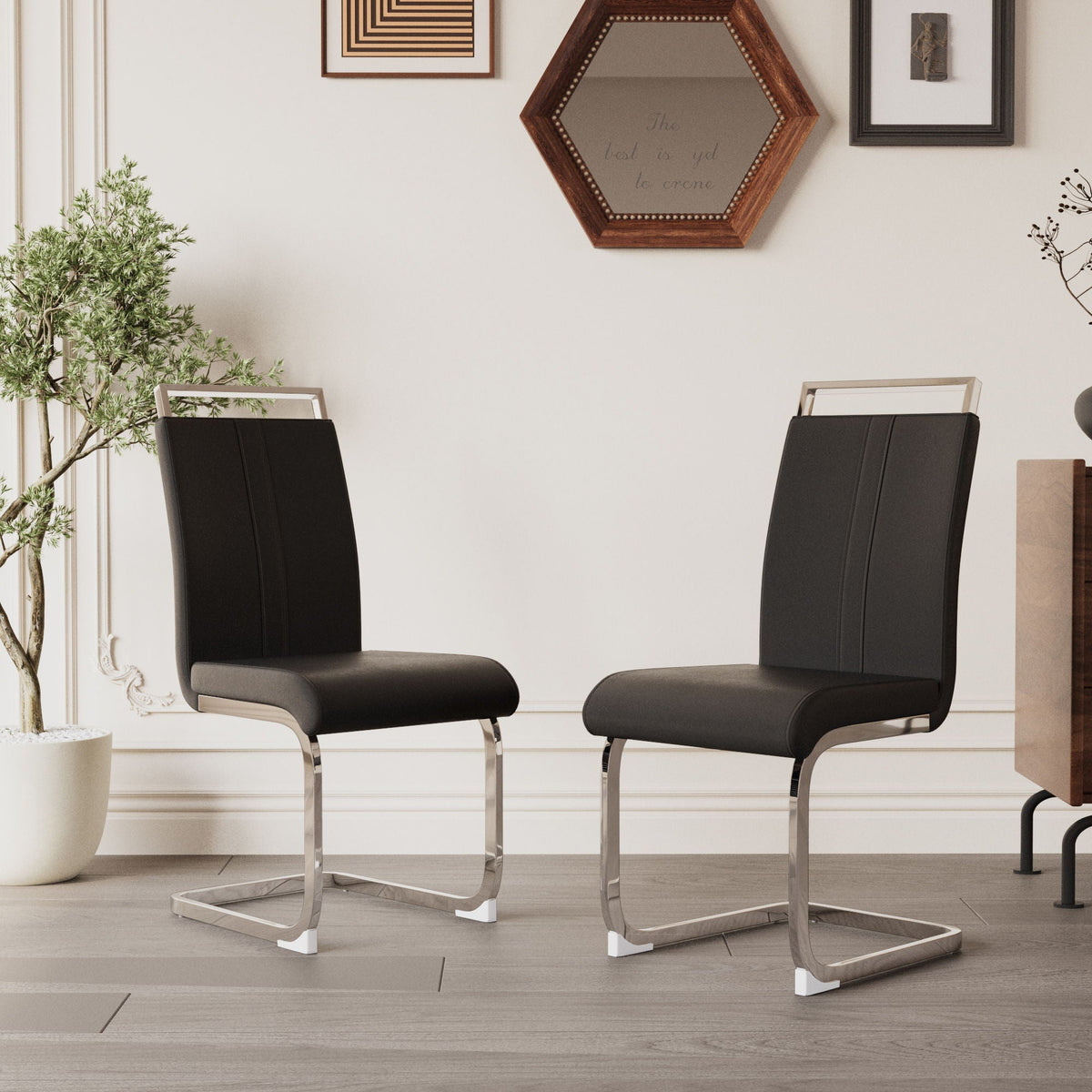 Modern Dining Chairs with Padded Seat and High Back - Black, White, or Dark Gray