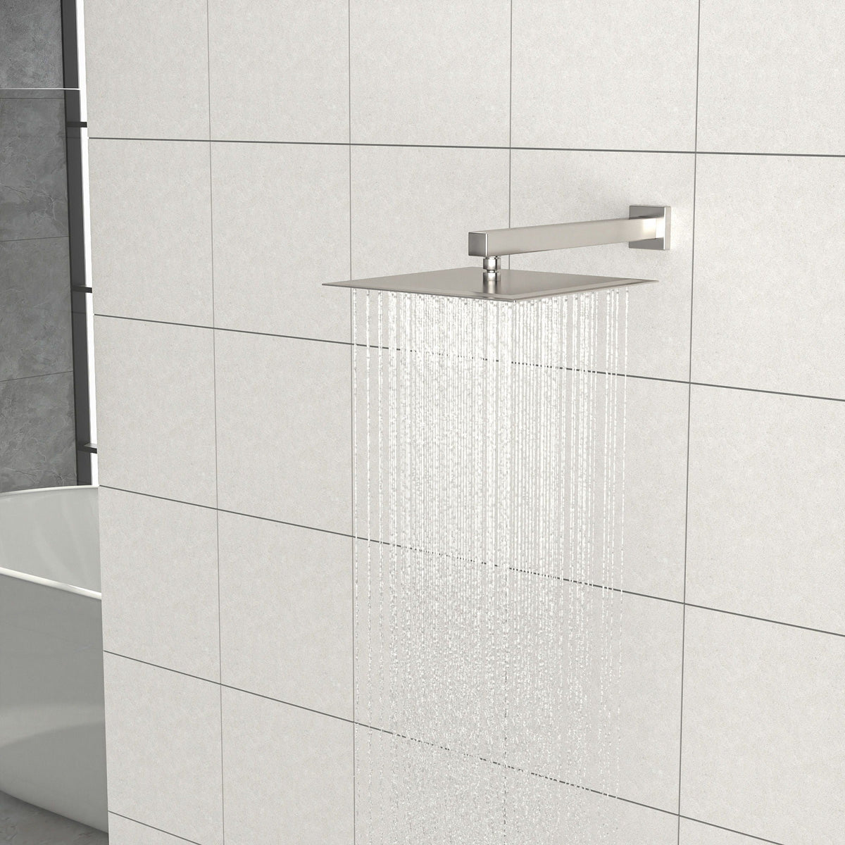 Ultra Thin Square Rainfall Shower Head with 12" Coverage - Gray or Pearl Silver