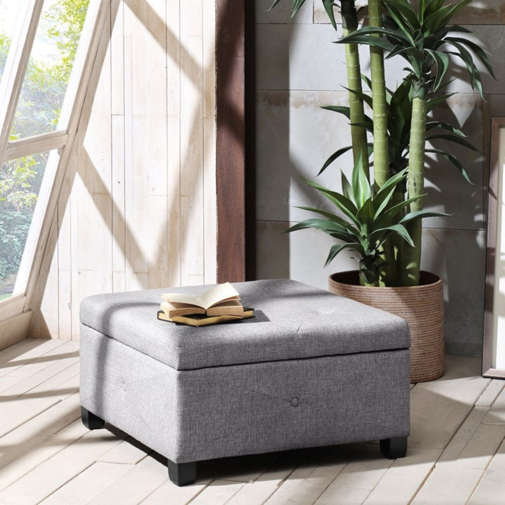 Aspen Ottoman Soft Close Storage with Upholstered Finish - Light Brown, Dark Gray, Blue