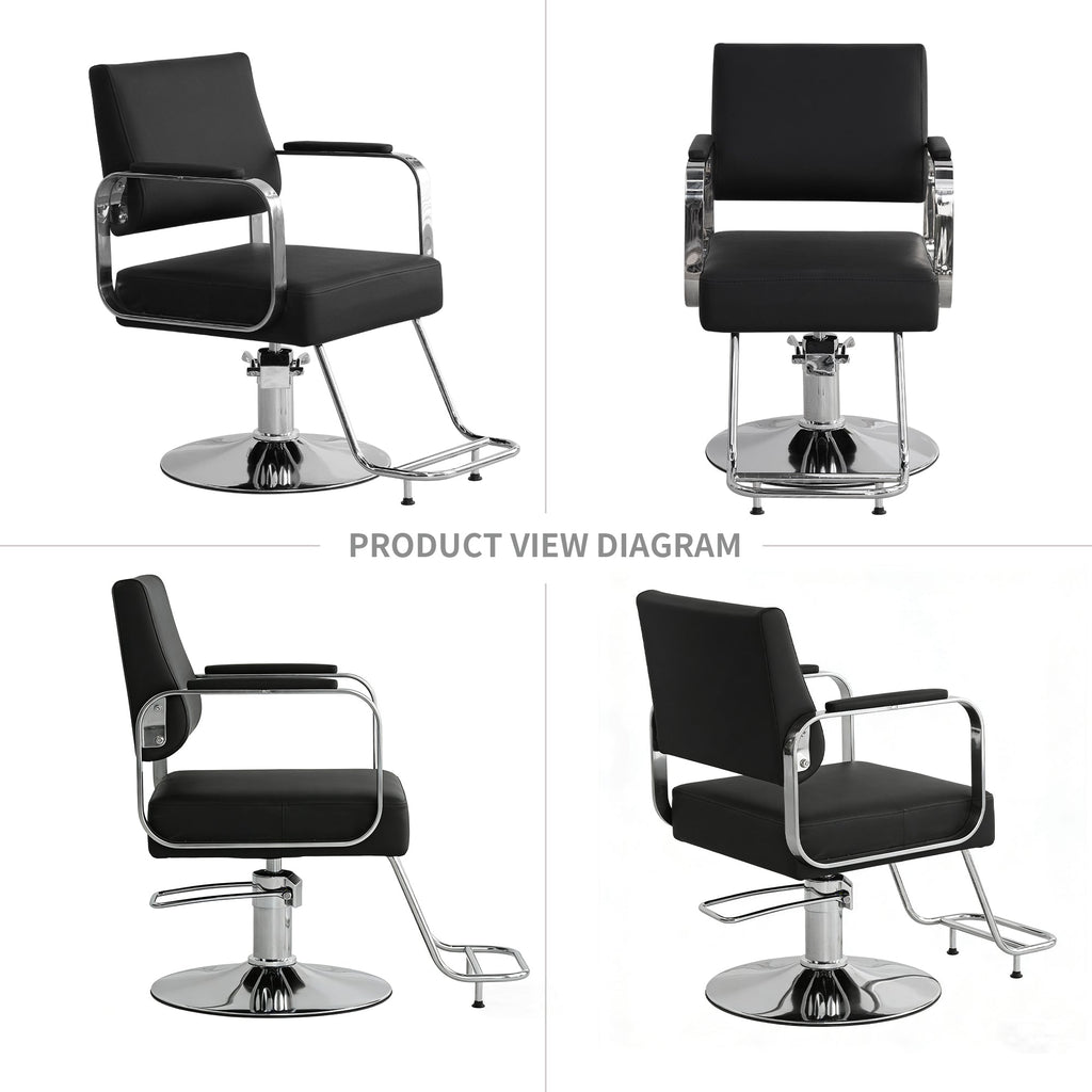 Height Adjustable Barber Chair with Metal & Wood Construction - Black