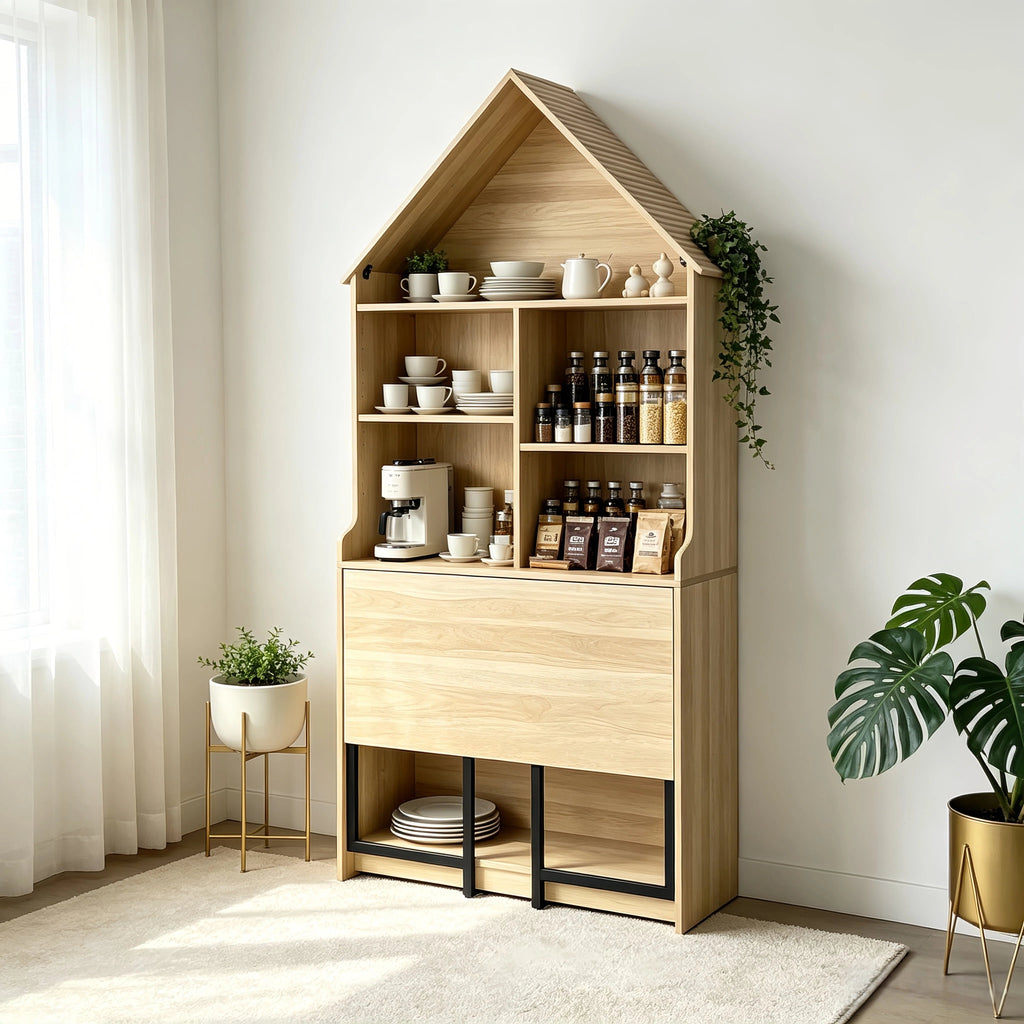 Folding Craft Desk with Storage Shelves - Natural Wood