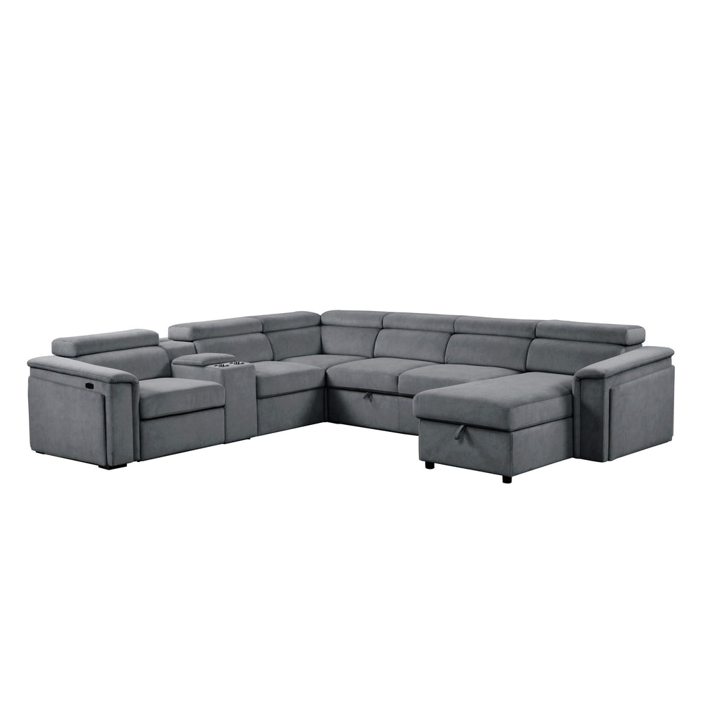 Power Recliner Sleeper Sectional with Adjustable Headrest and Storage - Dark Gray or Beige