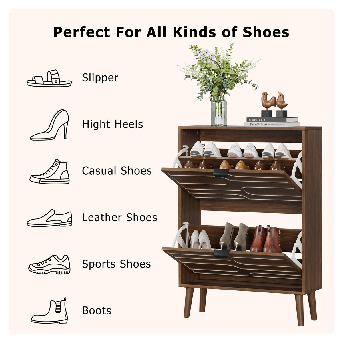 Dark Brown Shoe Cabinet with 2 Flip Drawers - Particle Board