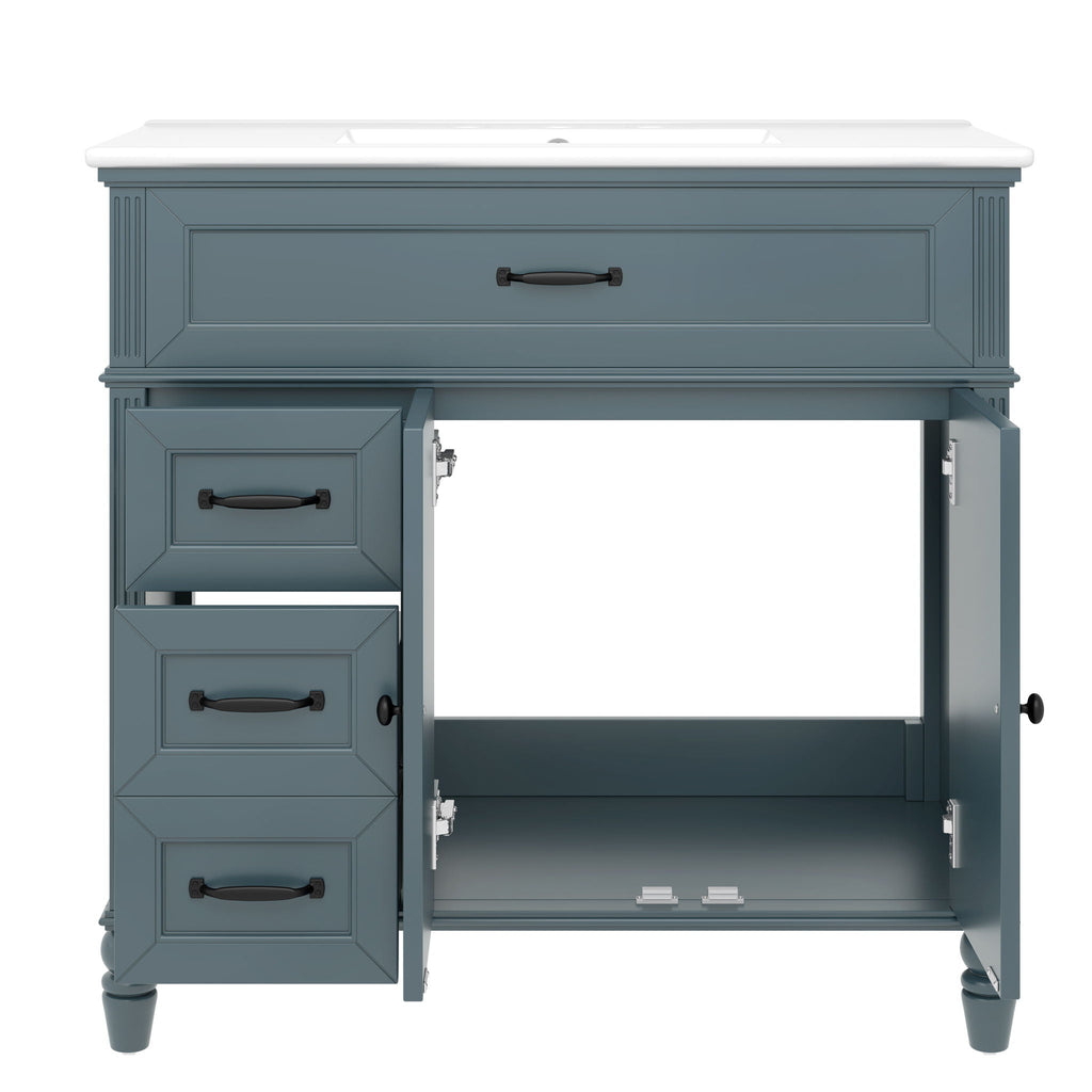 Bathroom Vanity With Sink and Drawers - Freestanding Solid Wood Cabinet