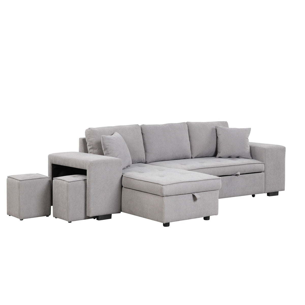 Reversible L-Shape Sleeper Sectional Sofa with Storage Chaise and 2 Stools - Multiple Colors