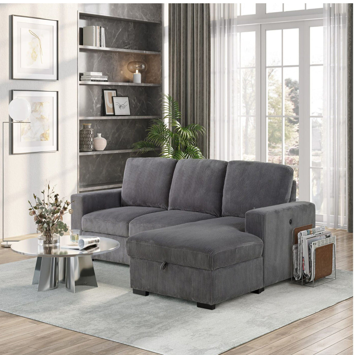 Contemporary Design Sectional Sofa with Cushioning – Dark Gray
