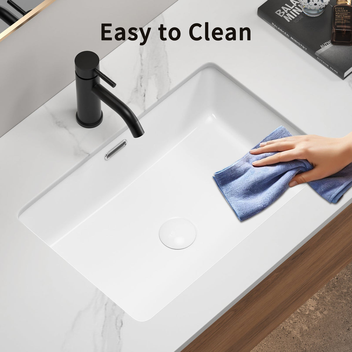 Rectangular Undermount Bathroom Sink with Modern Luxury Finish - White Ceramic