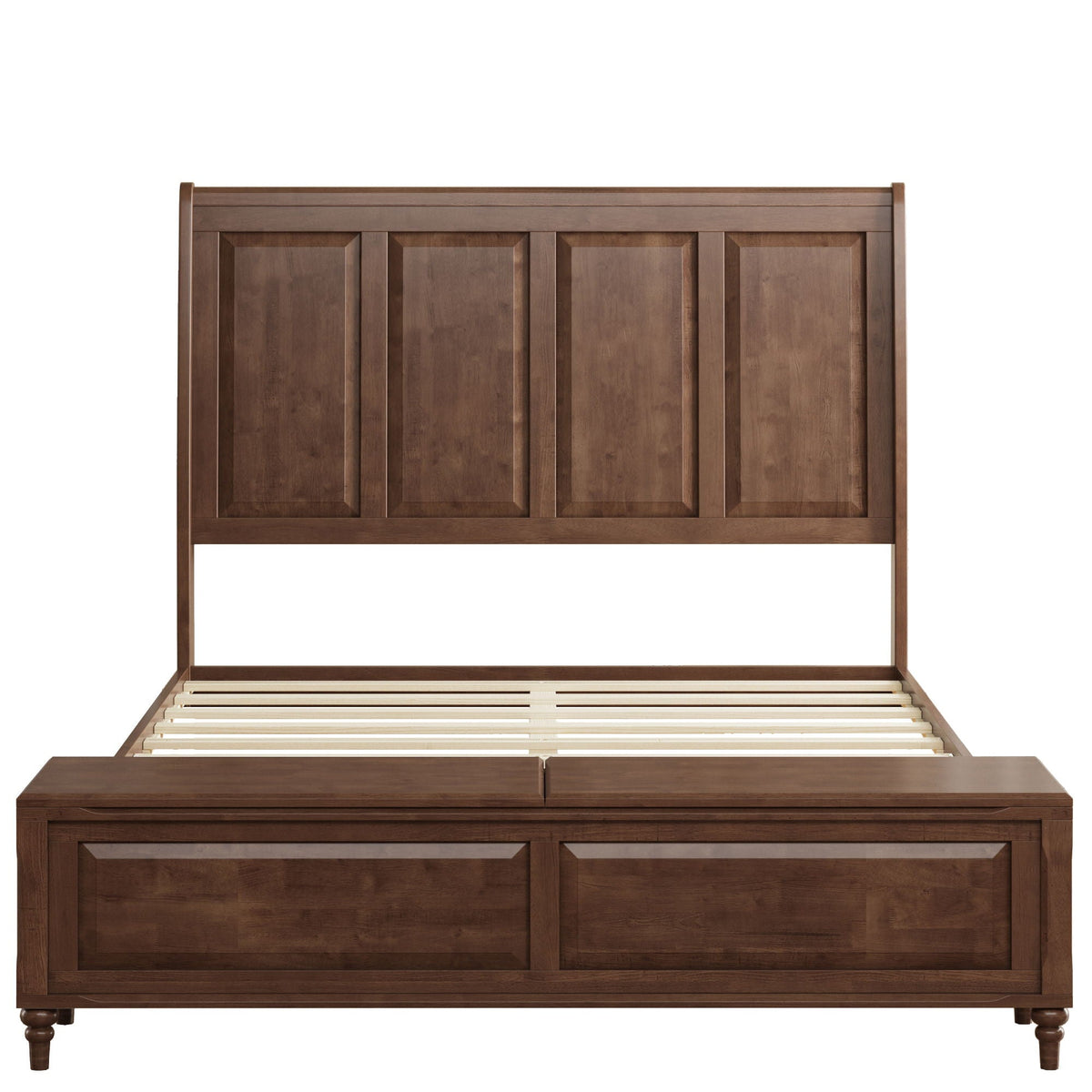 Sleigh Bed Frame with Tall Headboard and Storage Bench - Dark or Light Brown